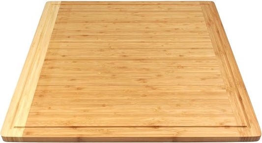 BambooMN Universal Premium Pull Out Cutting Boards - Under Counter Replacement - Designed To Fit Standard Slots - Heavy Duty Kitchen Board with Juice Groove - 22" x 22" x 0.75" - 2 Pieces