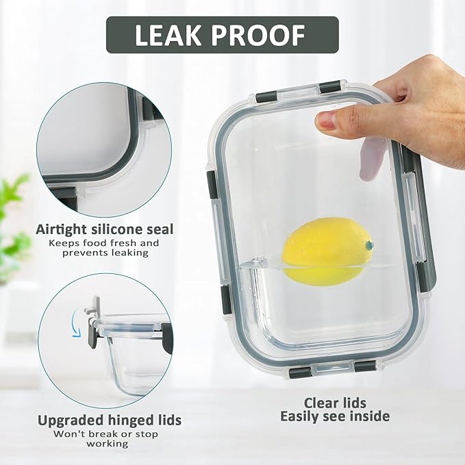 [10-Pack] Glass Meal Prep Containers with Lids, MCIRCO Food Storage Containers with Snap Locking Lids, Airtight Lunch Containers, Microwave, Oven, Freezer and Dishwasher