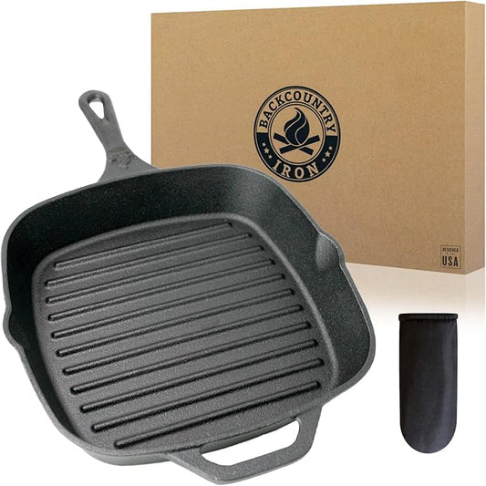12 Inch Square Grill Pan Large Pre-Seasoned Cast Iron