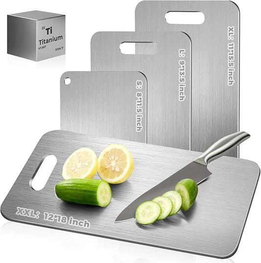 Katuchef Titanium Cutting Board - Upgraded 100% Pure Titanium Cutting Boards for Kitchen Non Toxic, Double-Grade Hygiene Durable Non Moldy Dishwasher Safe Meat Fruit Metal Board (1PC 8x11.5 Inch)