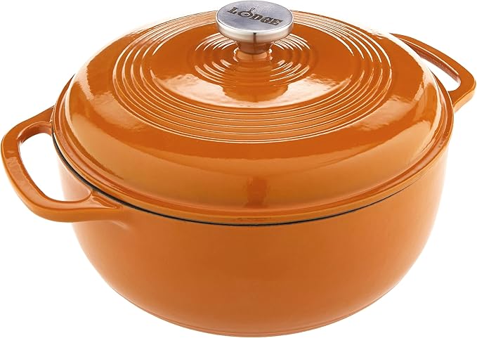 Lodge Essential Enamel Cast Iron Dutch Oven - Perfect for Bread Baking, Braising, Marinating & Slow Cooking - Features Moisture-Sealing Lid & Dual Handles - Kitchen Essentials - 6 Quarts - Apricot