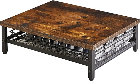 IBUYKE Coffee Pod Drawer Holder,40 Capsule Pods,Compatible for Nespresso Vertuo Pods,Wooden Top and Mesh Shelves,Home Kitchen Counter Coffee Bar Organizer, Rustic Brown,TCJ101H