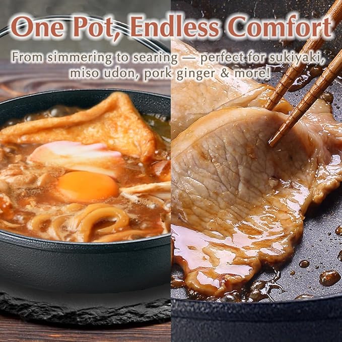 TIKUSAN Japanese Cast Iron Hot Pot Sukiyaki Nabe Pan Made in Japan (7.9" (20cm))