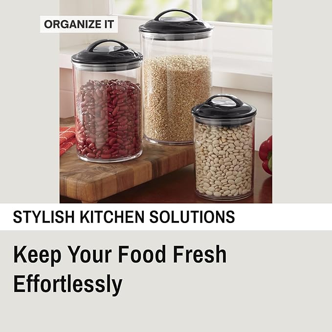 Reston Lloyd Food Storage Containers, BPA Free Airtight Canisters for Cereal, Pasta, Sugar, Coffee, Flour, Cookies, Loose Tea, for Kitchen Organization, Set of 3, Lime (Pack of 4)