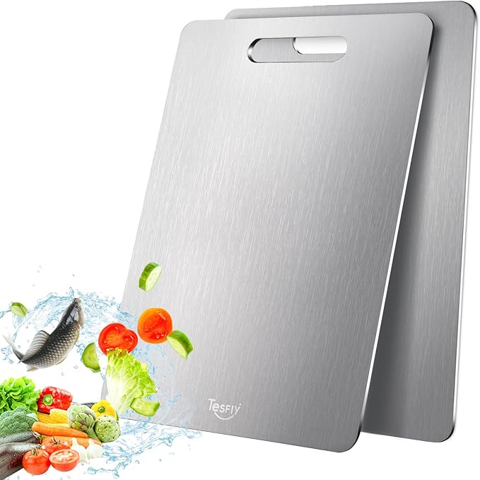 2 Pack Titanium Cutting Board - 100% Pure Titanium Cutting Boards For Kitche,Easy to clean, Double-sided food-grade Cutting Board For Cutting Meats, Fruits And Vegetables (15 * 11)
