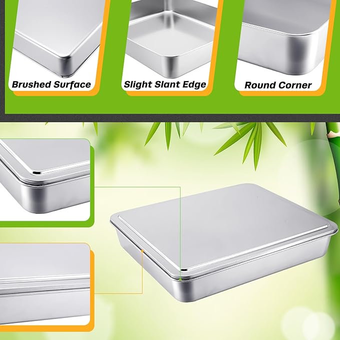 2 Sets Stainless Steel Cake Pan with Lid 11 x 13 Inch Rectangle Bread Loaf Pans with Cover Rectangle Baking Bakeware for Bread Cake Brownies, Dishwasher Safe (Classic Style)