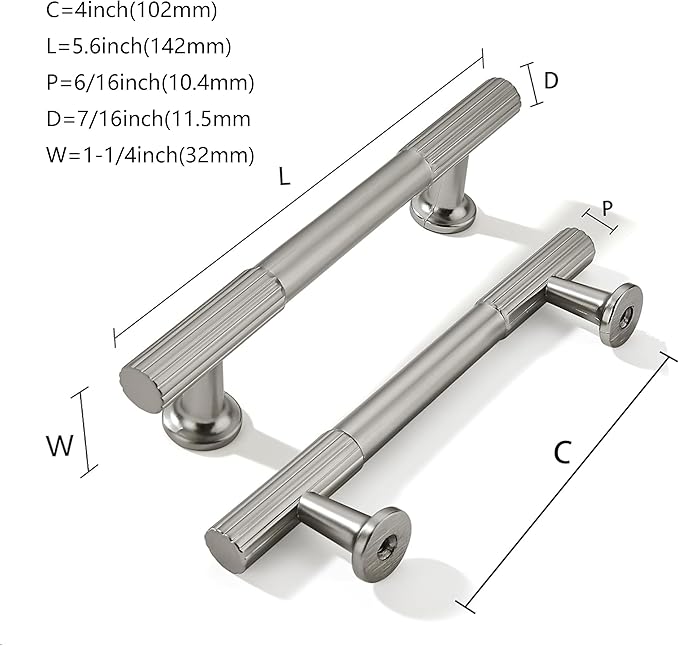 khtumeware 4 Inch(102mm) Hole Center 10 Pack Brushed Satin Nickel Cabinet Pulls Heavy Duty Soild Kitchen Drawer Handles Cabinet Hardware for Cupboard Drawer Handles Dresser Pulls