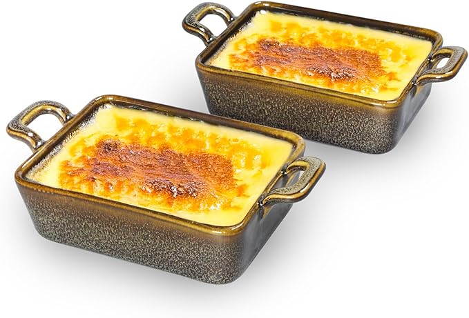 Creme Brulee Ramekins, Chef’s Tools Crème Brûlée Ramekin Set, 10 oz Mini Porcelain Souffle Dish, Oven Safe Ramekins with Handle, for Baking, Dessert, Butter, sauces, dipping, food prep, Brown