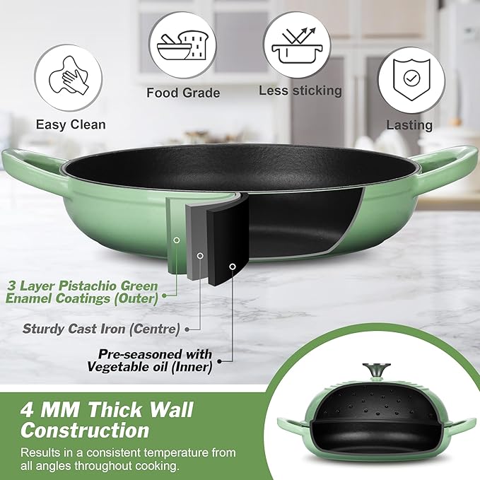 P&P CHEF Bread Dutch Oven for Sourdough, 5.5 Quart Enameled Cast Iron Dutch Oven Pot with Lid for Homemade Bread Baking, Easy to Clean & Even Heat, Pistachio Green