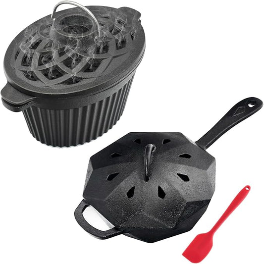 Dual-Layer Wood Stove Steamer/Humidifier + 6.5 Inch Octagon Cast Iron Skillet with Lid – Multi-Functional for Steaming, Frying, Baking & Stove