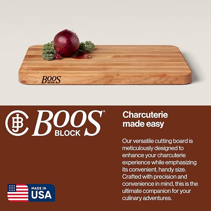John Boos Chop-N-Slice Series Rectangular Maple Cutting Board, 20" x 14" x 1.25", 10 lb – Reversible Edge-Grain Butcher Block with Finger Grips, Made in the USA