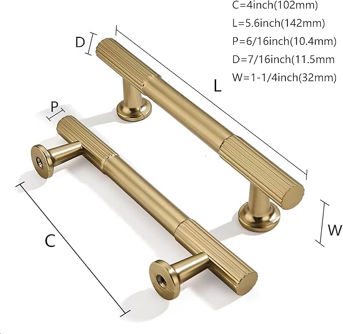 khtumeware 4 Inch(102mm) Hole Center 10 Pack,Brushed Brass Cabinet Pulls Heavy Duty Soild Warm Brass Kitchen Drawer Handles Cabinet Hardware for Cupboard Drawer Handles Dresser Pulls