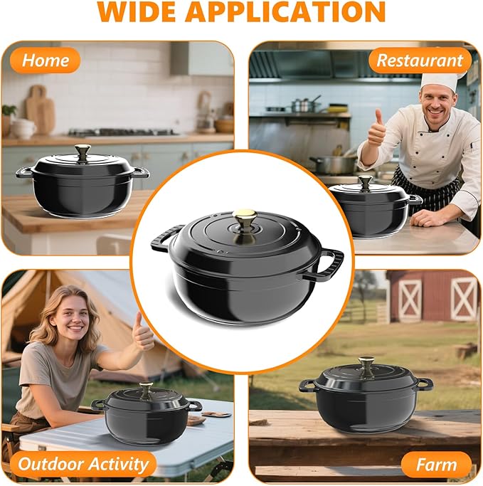 Bonnlo 7.5QT Round Dutch Oven, Enameled Cast Iron Dutch Oven Pot with Lid & Dual Handles, Oven Safe Up to 500° F, for Sourdough, Bread Baking, Stews and Roasting (Black)