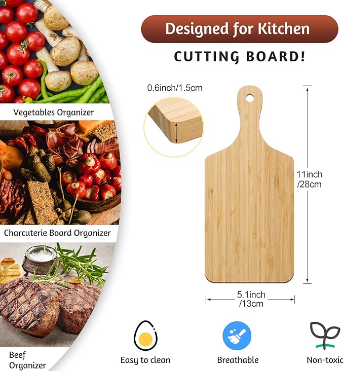 Patelai 10 Pack Thicken Bamboo Cutting Board Bulk Acacia Wood Chopping Unfinished Crafts Serving Charcuterie Boards for DIY Wedding Housewarming Gift (Bamboo Wood)