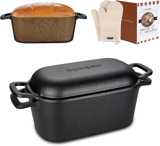 3.6QT Oval Dutch Oven for Bread Baking - Pre-Seasoned Cast Iron Sourdough Bread Pan with Lid
