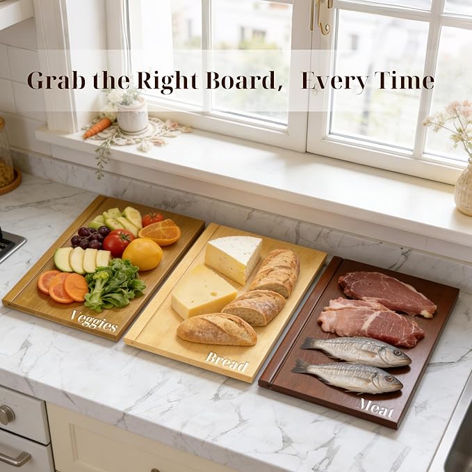 Book Cutting Board Set with Wooden Stand-Wooden Kitchen Cutting Boards That Look Like Books for Vegetables Cheese Meat, Chopping Board Gift Set for Home Cooks & Kitchen Decor