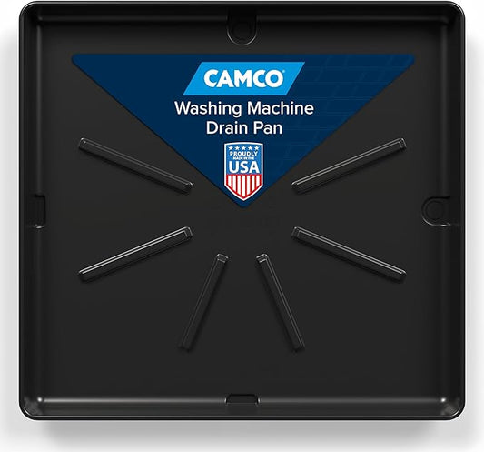 Camco Washing Machine Drain Pan - Features a Durable Plastic Construction, 1-inch/1.5-inch PVC Drain Fitting, and Measures 30-inches (L) x 32-inches (W) x 2 ½-inches (H) (OD) (20750)