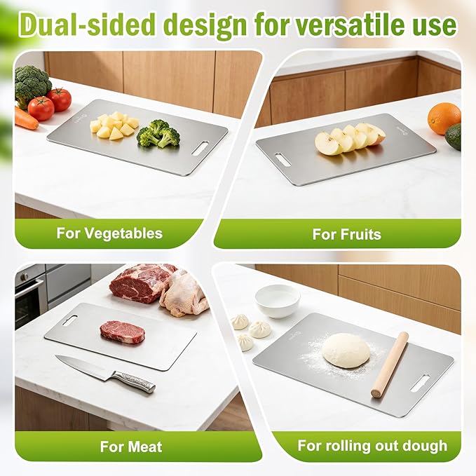 Titanium Cutting Board, 100% Pure Titanium Cutting Boards for Kitchen, Dishwasher Safe Knife Friendly Chopping Board for Raw Meat, Fruits and Vegetables, Odor Resistant & Hygienic (14"L x 10"W)