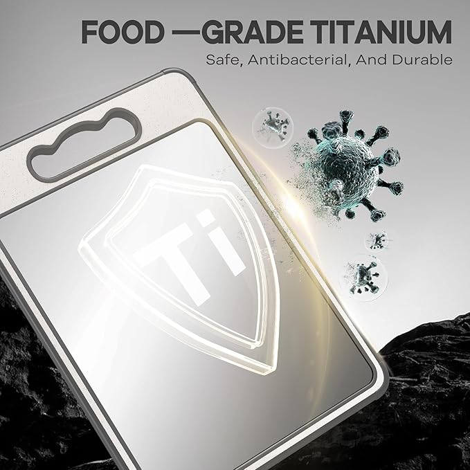 Double Sided Titanium & Wheat Straw Cutting Board, 14.4"*9.8" Non Toxic Lightweight Chopping Board, Separately Handle Meat and Vegetables, Dishwasher Safe