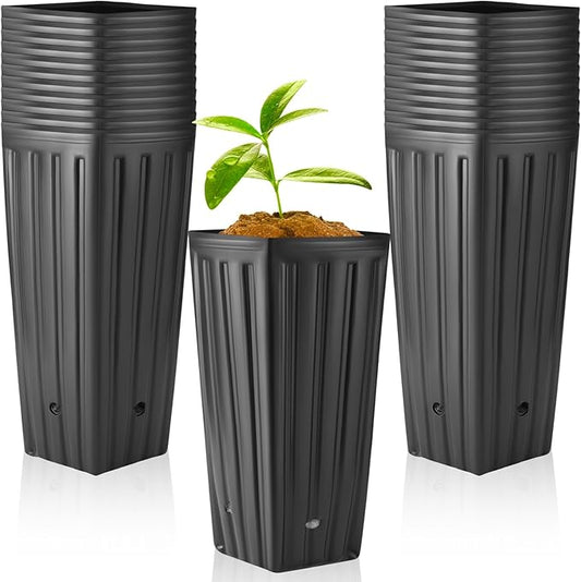 Nuenen 100 Pcs Tall Tree Pot Plastic Deep Plant Nursery Pots Black Seedling Treepots Flower Plant Container with Drainage Holes for Indoor Outdoor Gardening (9.8" H X 4.7" W)