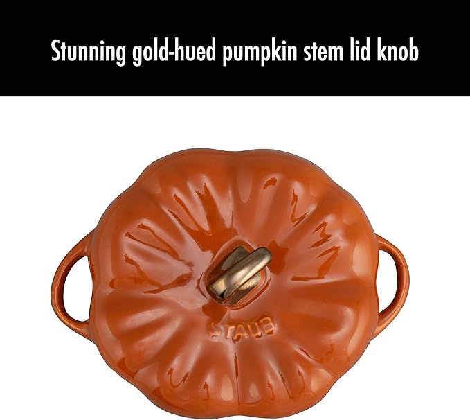 STAUB Ceramic 0.75-qt Petite Pumpkin, Oven & Stove Safe up to 572°F, Pumpkin Dish, Baking Candy Burnt Orange