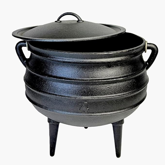 12 Quart Cast Iron Dutch Oven Cauldron Pot - Camping Cookware with Lid - Pre-Seasoned Heavy-Duty Potjie for Stews, Soups, Braising, and Frying Over Fire Pit Grill or Camp Stove