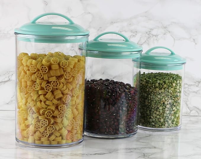 Food Storage Containers, BPA Free Airtight Canisters for Cereal, Pasta, Sugar, Coffee, Flour, Cookies, Loose Tea, for Kitchen Organization, Set of 3 by Reston Lloyd, Seafoam