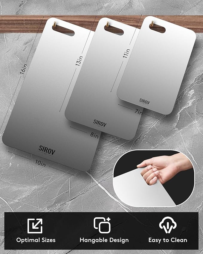 Titanium Cutting Board Set of 3, Premium Pure Titanium Chopping Boards for Kitchen, Non-Toxic & Dishwasher Safe for Meat, Fruit, and Vegetables (Set of 3)-Upgraded Version