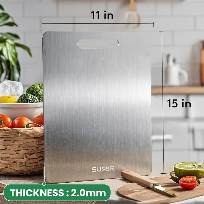 2 Pack Titanium Cutting Board - 100% Pure Titanium Cutting Boards For Kitche,Easy to clean, Double-sided food-grade Cutting Board For Cutting Meats, Fruits And Vegetables,15 * 11