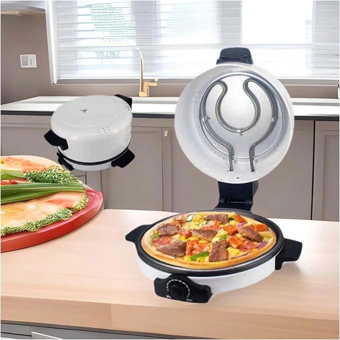 12 Inch Countertop Pizza Maker, Electric Pizza Oven Bread Maker Machine for Kitchens with Adjustable Temperature, Stainless Steel Heating Coil + Non-Stick Coating