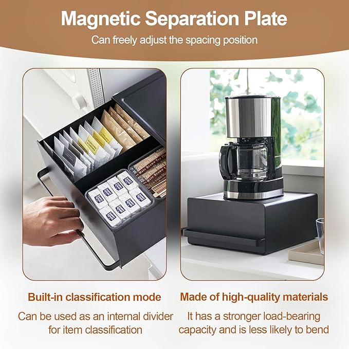 Coffee Pod Organizer Storage Box with Drawer, Space Saving Under-Appliance Storage Holder for Countertop for Kettle, Coffee Makers, Mixers, Sugar, Tea Bags, Coffee Pod