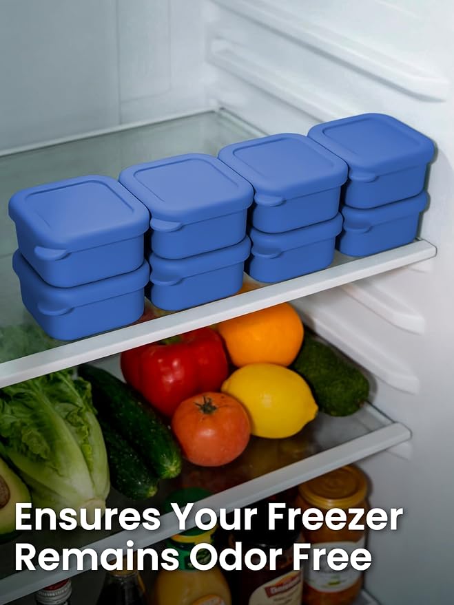 8 Pcs 1/2 Cup Silicone Freezer Molds With Lid, Silicone Freezer Trays for Sauce and Food Storage, Ice Cubes Molds, Small Portion Containers for Meal Prep, Nuts, Snacks, Dessert (Blue)