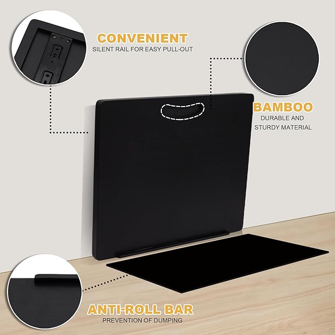 MinBoo Bamboo Appliance Slider,Sliding Tray for Coffee Maker, Kitchen Countertop Appliance Rolling Tray,Slides Easily from Under The Cabinet,Wide -Black- Large (16" Wx13 D)