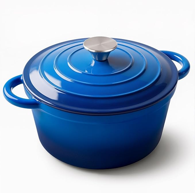 Miereirl 4.5 Quart Enameled Dutch Oven Pot with Lid, Cast Iron Dutch Oven with Dual Handles for Bread Baking, Cooking, Non-stick Enamel Coated Cookware (Dark Blue)