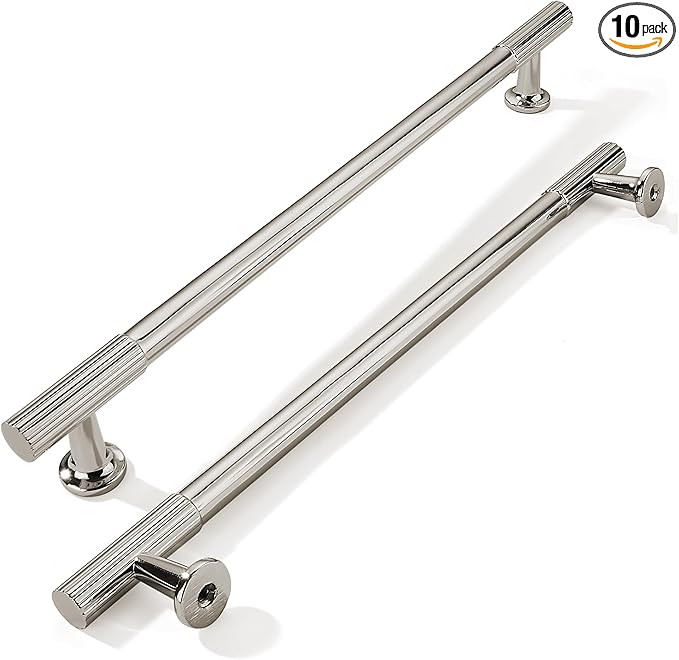 khtumeware 8 Inch Hole Center 10 Pack Polished Nickel Heavy Duty Solid Cabinet Pulls Kitchen Drawer Handles, for Dresser cabinets, cabinets, Door cabinets, Hardware