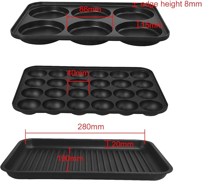 3 in 1 Multifunctional Electric Griddle Electric Skillet Nonstick Baking Maker with 3 Interchangeable Baking Plates for Takoyaki Maker Cake Pop Maker Pancake Maker White