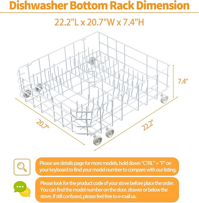 Atgestore Upgraded WD28X31819 WD28X10284 Dishwasher Rack Replacement Parts for GE Dishwasher Parts 22.2" x 20.7" Lower Rack ADW1100N10WW GE Dishwasher Bottom Dishrack Assembly Lower Dish Rack Wheels