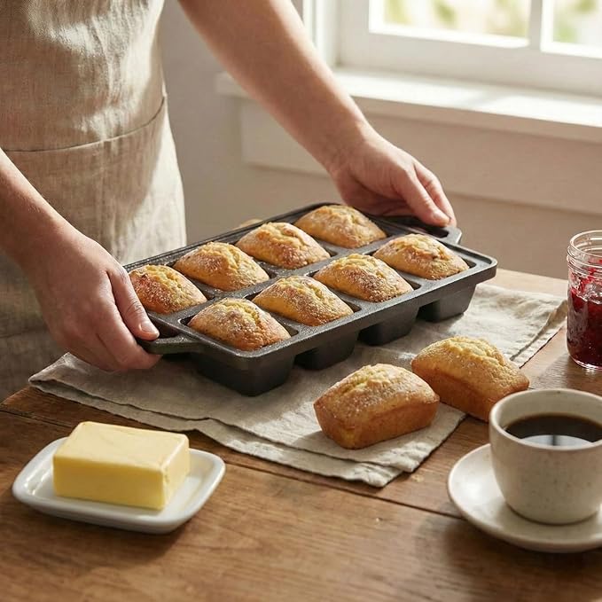 2pack Cast Iron Mini Loaf Pans 8-Cavity Bread Loaf Pans Pre-Seasoned Baking Pan Molds with Handle Bread Pans for Homemade Bread
