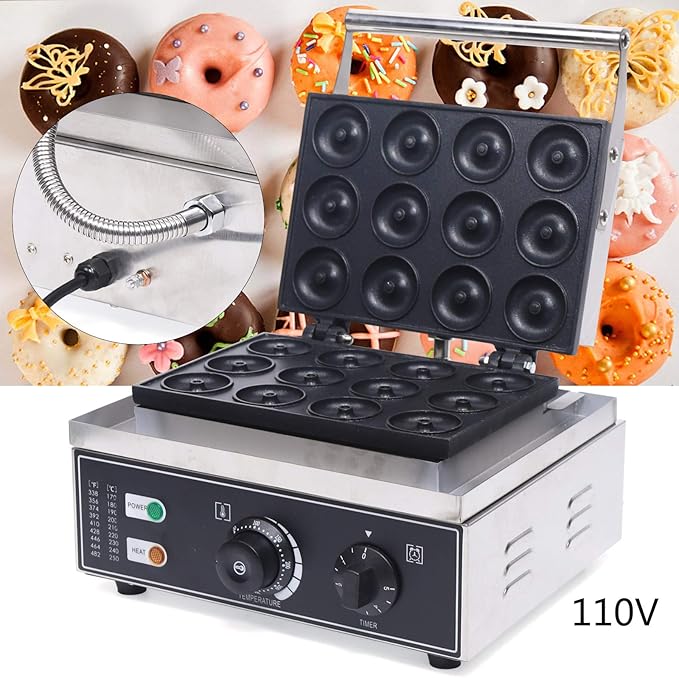 Commercial Use Nonstick 110V Electric 12pcs 5cm Doughnut Baker Maker Machine, Mini Doughnut Maker Commercial Donut Machine For Baking Delicious Donuts