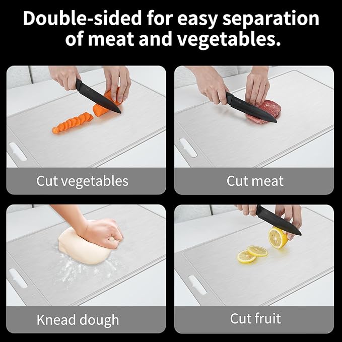 Titanium Cutting Board 100% Pure Cutting Boards With Juice Groove Metal Grade Food Double Sided Chopping Board for Cutting Meats Vegetables Fruits(Titanium-Medium)