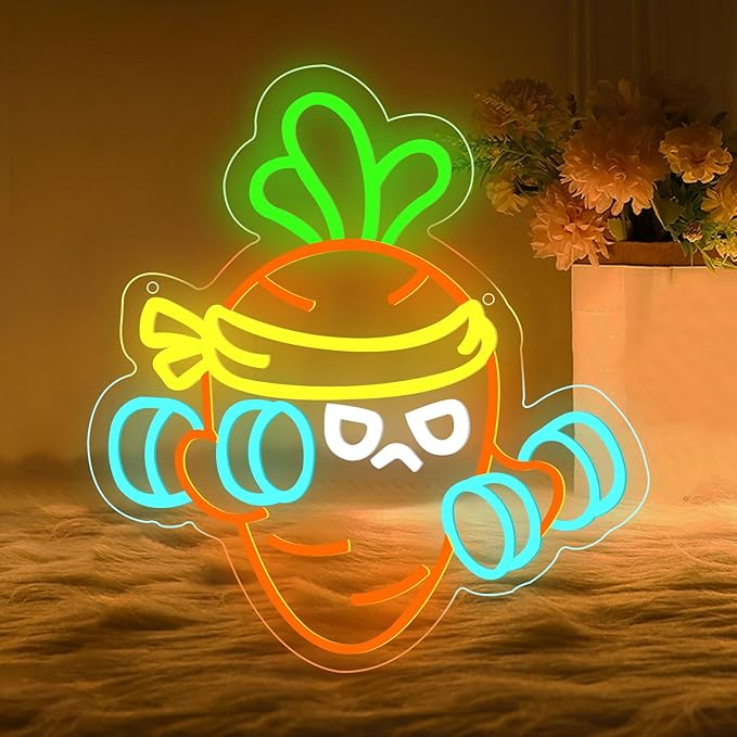 Carrot Lift The Weight Neon Sign Body Building Gym Room Window Decoration Open Gym And Fitness Light Up Sign Workout Club Wall LED Decoration Funny Light for Wall Decor
