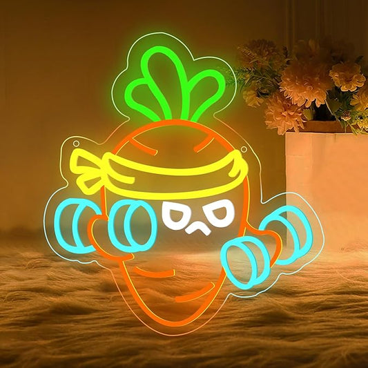 Carrot Lift The Weight Neon Sign Body Building Gym Room Window Decoration Open Gym And Fitness Light Up Sign Workout Club Wall LED Decoration Funny Light for Wall Decor