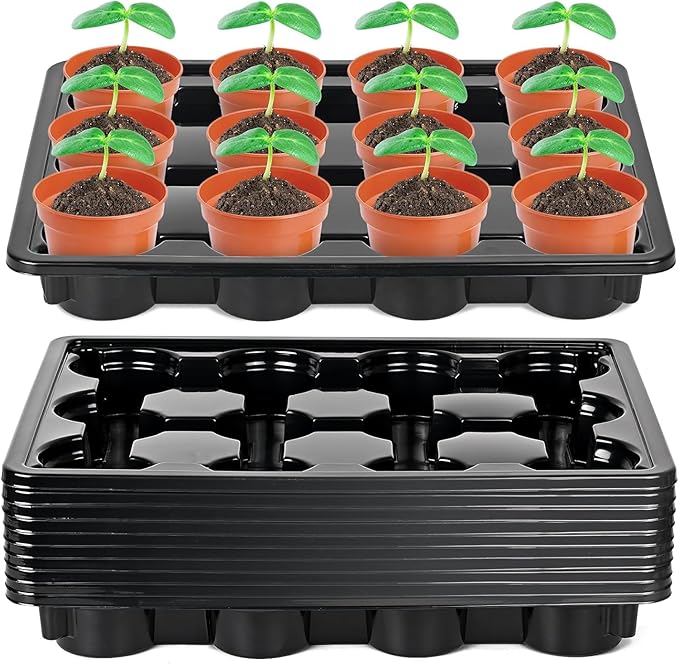 Sckee 12 Cell Round Nursery Pots Trays, Flower Pot Moving Tray, Nursery Pot Tray Plastic Planting Pot Carrying Trays for Moving Nursery Pot (16.5"×12.5"×2.5", 10PCS for 3.5'' Pots)