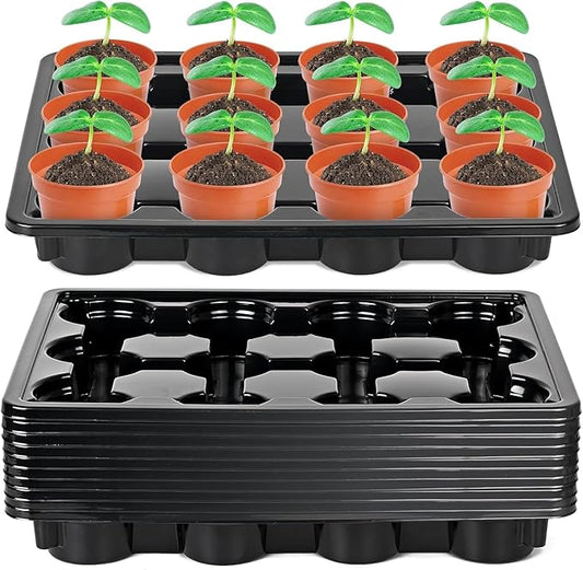 Sckee 12 Cell Round Nursery Pots Trays, Flower Pot Moving Tray, Nursery Pot Tray Plastic Planting Pot Carrying Trays for Moving Nursery Pot (16.5"×12.5"×2.5", 10PCS for 3.5'' Pots)