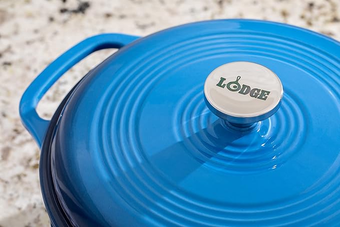 Lodge Essential Enamel Cast Iron Dutch Oven - Perfect for Bread Baking, Braising, Marinating & Slow Cooking - Features Moisture-Sealing Lid & Dual Handles - Kitchen Essentials - 6 Quarts - Caribbean Blue