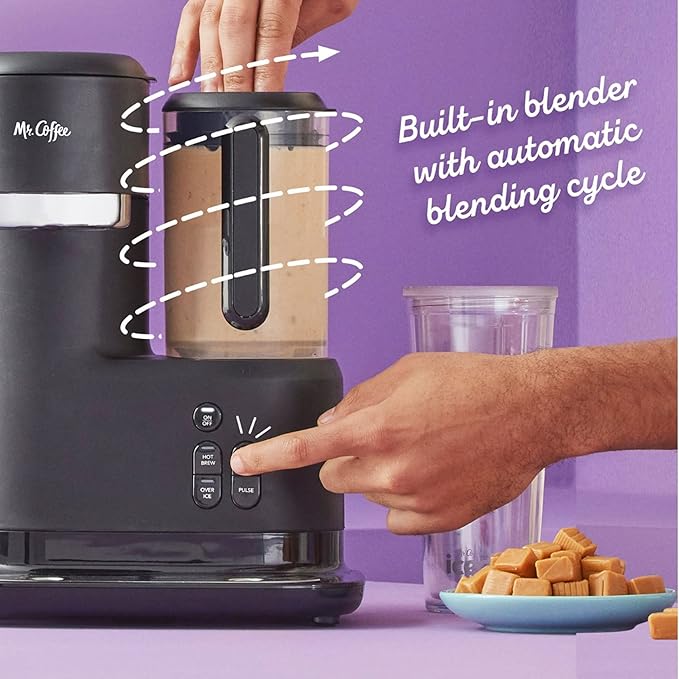 Mr. Coffee 3-in-1 Single-Serve Iced and Hot Coffee/Tea Maker with Blender with Reusable Filter, Scoop, Recipe Book, 2 Tumblers, Lids and Straws, Black
