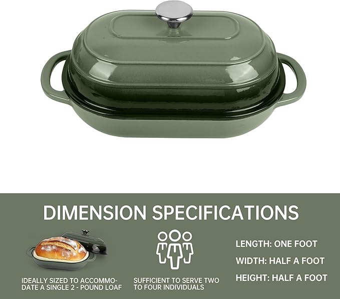 Premium Enameled Cast Iron Dutch Oven for Bread Baking | Non-Stick 5QT Oval Bread Oven with Lid | Perfect for Sourdough, Loaf, and Artisan Baking (Oval Green, 5 QT)