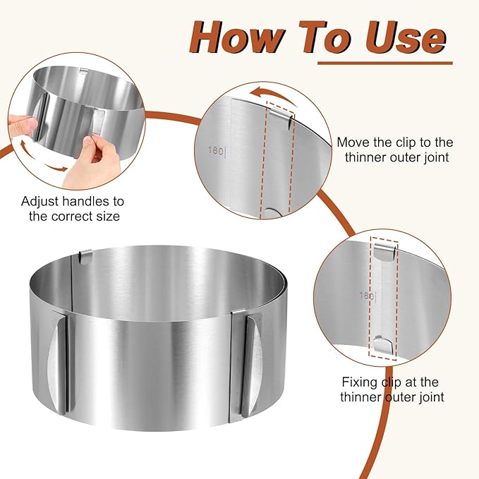 HARFINGTON 6" to 12" Cake Ring 8.5cm High Adjustable Round Cake Ring Stainless Steel Mousse Baking Moulds Bakeware Supplies for Baking Cooking Making Tool