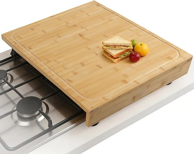 20 x 22 Inch Bamboo Cutting Board, Stovetop Cover and Over-the-Sink Board with Detachable Legs & Non-Slip Front Lip, Reversible Kitchen Counter Chopping Board