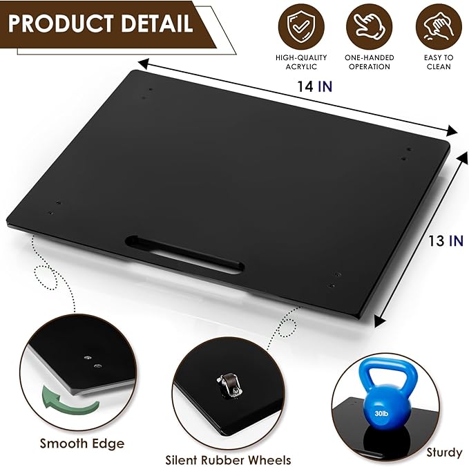 Acrylic Appliance Slider with Rubber Wheels, Sliding Tray for Heavy Kitchen Appliances, Coffee Maker Slider Tray for Counter, Countertop Moving Tray Accessories for Kitchen - 13" x 14" (Black)